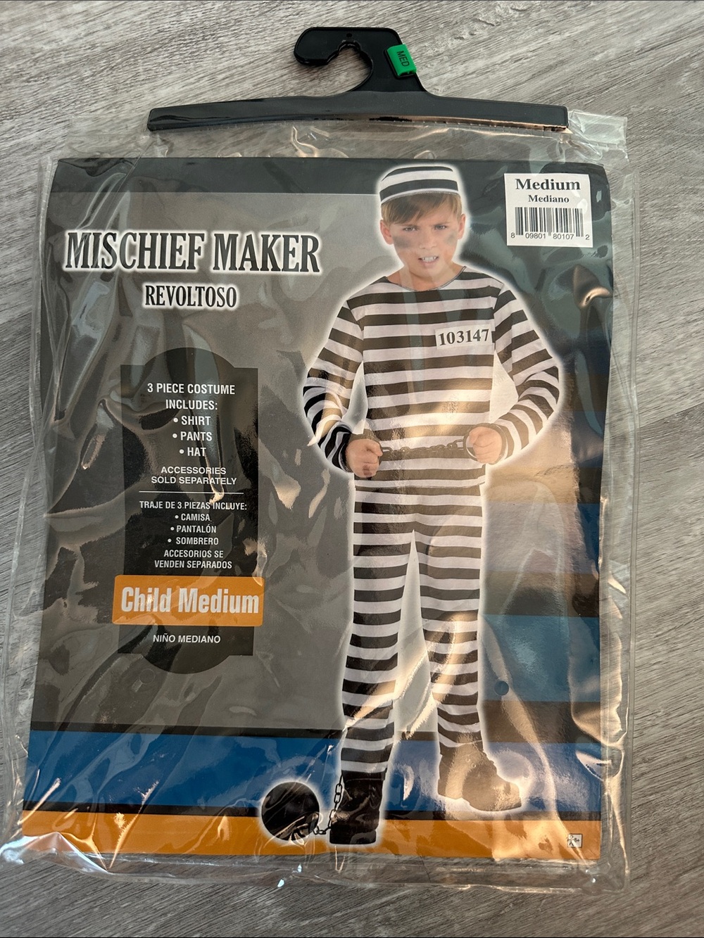 Spirit Kids Black and White Striped Mischief Maker Prisoner Costume